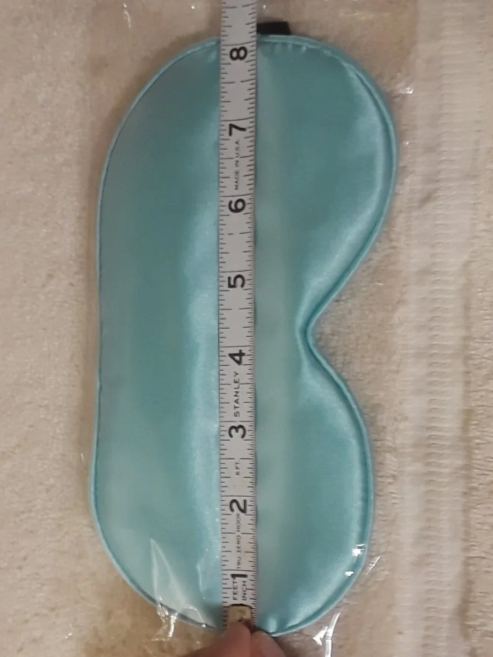 Sleep Mask Light green/aqua satin feel with black elastic strap
